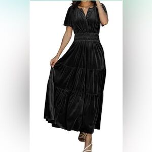 Chic Black Velvet Midi Dress